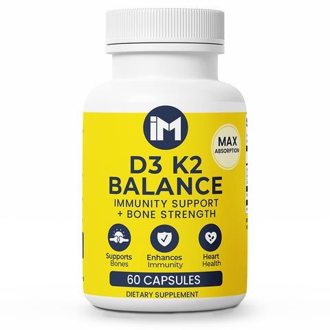 IM D3 K2 Balance with Calcium & BioPerine® for Max Absorption | Bone, Heart & Immune Support | 60 Veggie Capsules | Daily Wellness Supplement