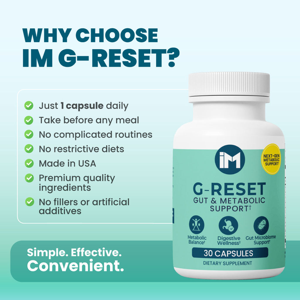 IM G-Reset - 2 Bottles | Gut & Metabolic Support | Probiotics Akkermansia & Bifidobacterium Breve | Riboflavin B2, Mangosteen, Berberine & Resveratrol | Daily Digestive Wellness Capsules