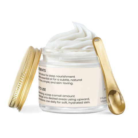 NYORA Grass Fed Whipped Tallow Balm - with Vanilla Bean | 2 fl oz Daily Moisturizer for Soft Hydrated Skin with Vitamins A D E & K