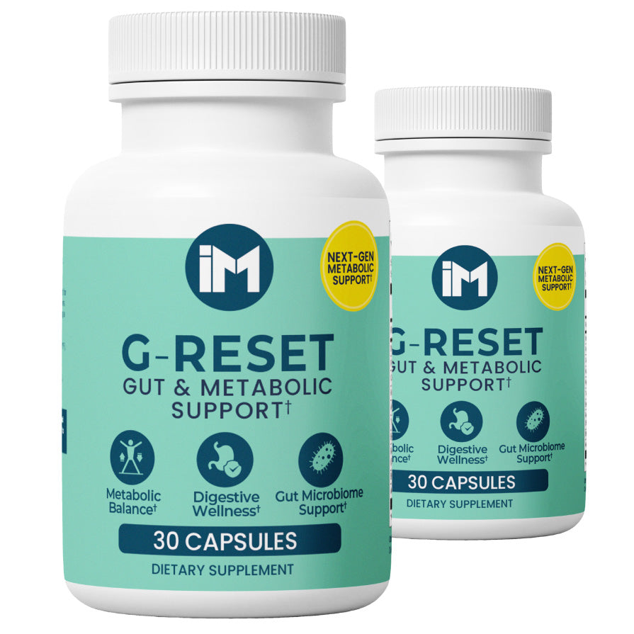 IM G-Reset - 2 Bottles | Gut & Metabolic Support | Probiotics Akkermansia & Bifidobacterium Breve | Riboflavin B2, Mangosteen, Berberine & Resveratrol | Daily Digestive Wellness Capsules