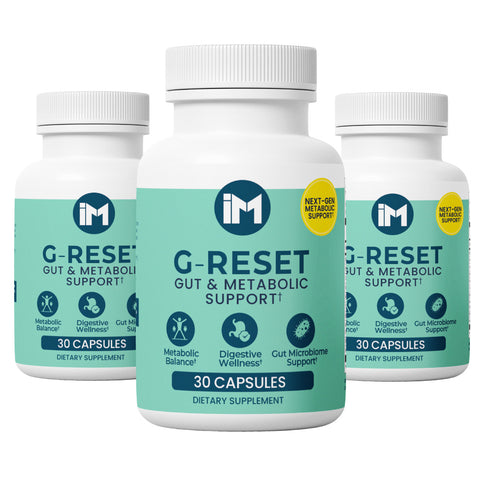 IM G-Reset - 3 Bottles | Gut & Metabolic Support | Probiotics Akkermansia & Bifidobacterium Breve | Riboflavin B2, Mangosteen, Berberine & Resveratrol | Daily Digestive Wellness Capsules