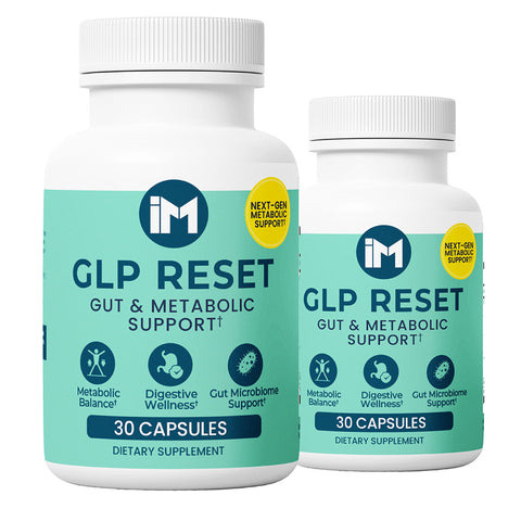 IM GLP Reset - 2 Bottles | Gut & Metabolic Support | Probiotics Akkermansia & Bifidobacterium Breve | Riboflavin B2, Mangosteen, Berberine & Resveratrol | Daily Digestive Wellness Capsules