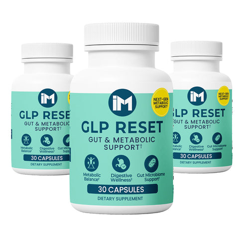 IM GLP Reset - 3 Bottles | Gut & Metabolic Support | Probiotics Akkermansia & Bifidobacterium Breve | Riboflavin B2, Mangosteen, Berberine & Resveratrol | Daily Digestive Wellness Capsules