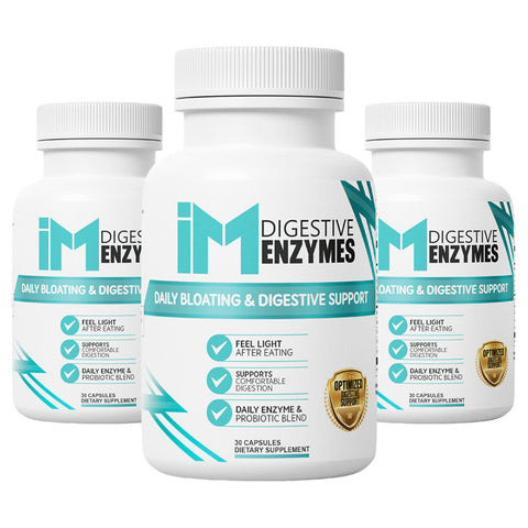 IM Digestive Enzymes - 3 Bottles | Digestive Comfort & Bloating Support | Multi-Enzyme + Probiotic Formula | Daily Capsules