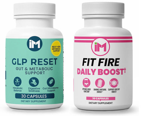 IM GLP Fire Pack - IM GLP Reset & IM Fit Fire | Gut & Metabolic Support | Probiotics Akkermansia & Bifidobacterium Breve - Green Tea Leaf Extract, Apple Cider Vinegar, Berberine HCL