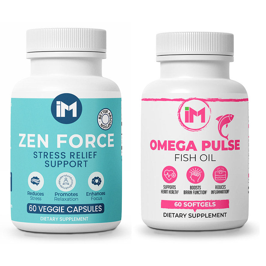 IM Zen Pack - IM Zen Force & IM OmegaPulse - Calm, Relaxation & Focus Support | Organic Ashwagandha & Black Pepper Extract | Omega-3 Fatty Acids - Fish Oil - EPA & DHA