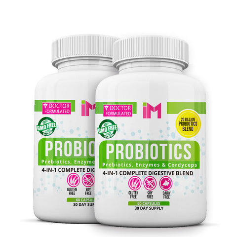 IM Probiotics, Prebiotics, Enzymes & Cordyceps 4-in-1 Complete Digestive Blend - 2 Bottles